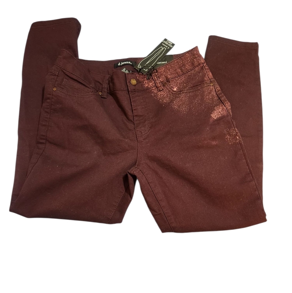 d. jeans Burgandy Bleach Look High-Waist Ankle Jeans